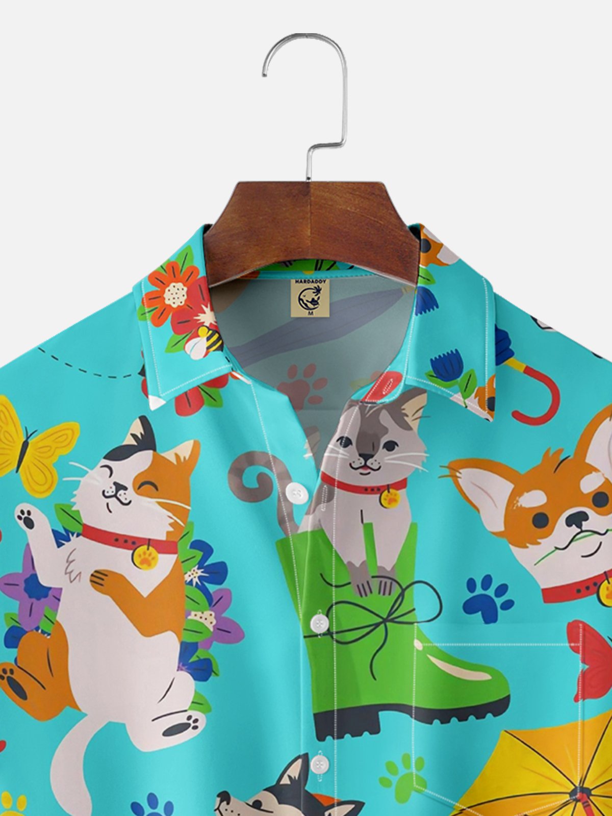 Moisture-wicking Breathable Cartoon Cats Dogs Chest Pocket Hawaiian Shirt