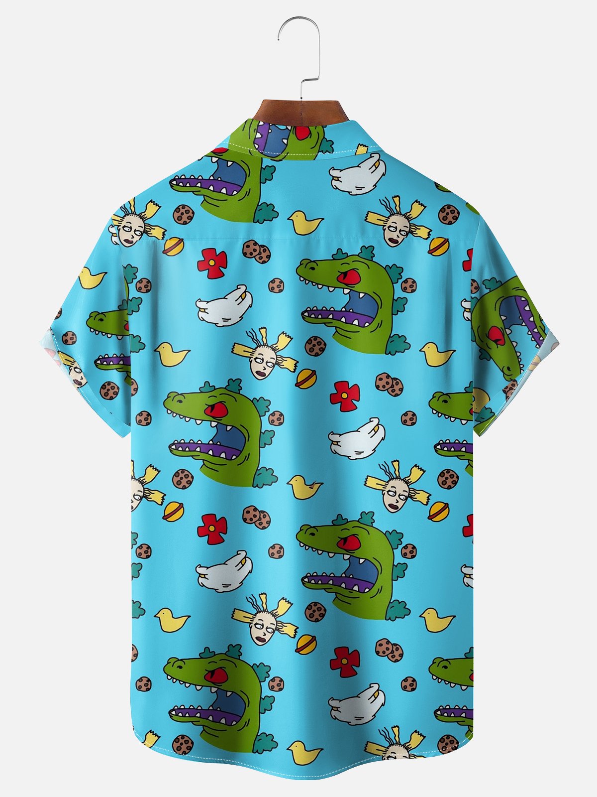 Moisture-wicking Cartoon Dinosaur Chest Pocket Hawaiian Shirt