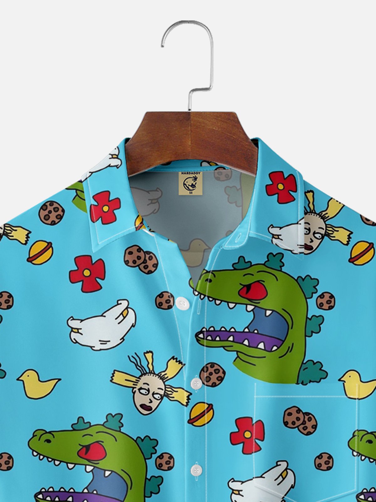 Moisture-wicking Cartoon Dinosaur Chest Pocket Hawaiian Shirt