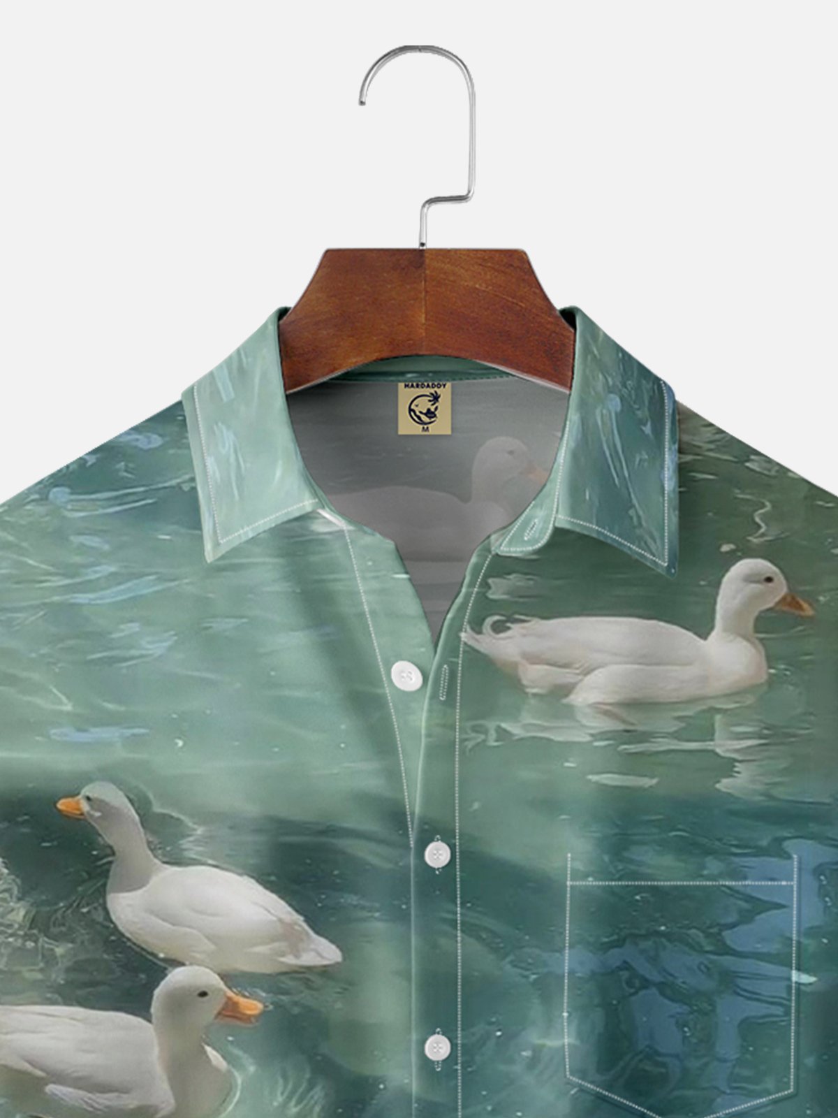 Moisture-wicking Water Shadow White Duck Chest Pocket Hawaiian Shirt