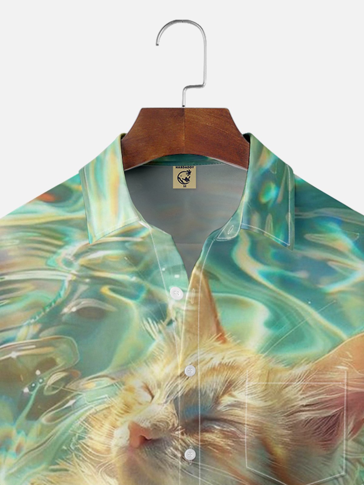 Moisture-wicking Water Cat Art Illustration Chest Pocket Hawaiian Shirt