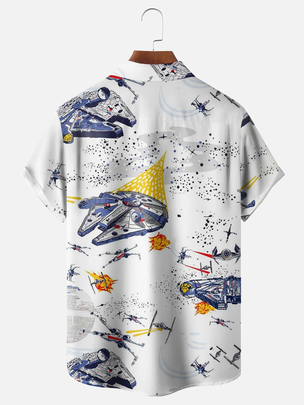 Moisture-wicking Spaceship Illustration Chest Pocket Hawaiian Shirt