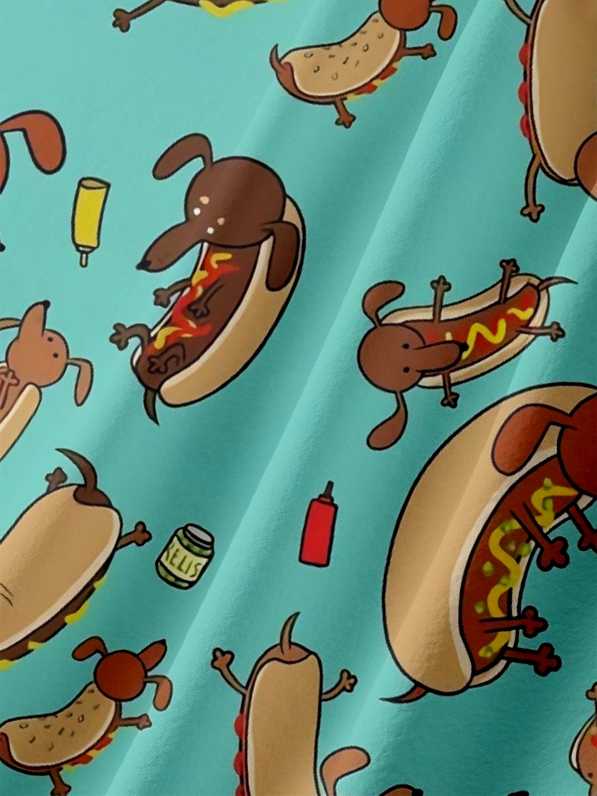 Moisture-wicking Dachshund Hot Dog Chest Pocket Hawaiian Shirt