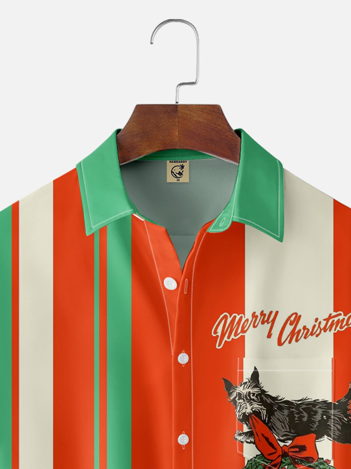 Moisture-wicking Christmas Puppy Chest Pocket Bowling Shirt