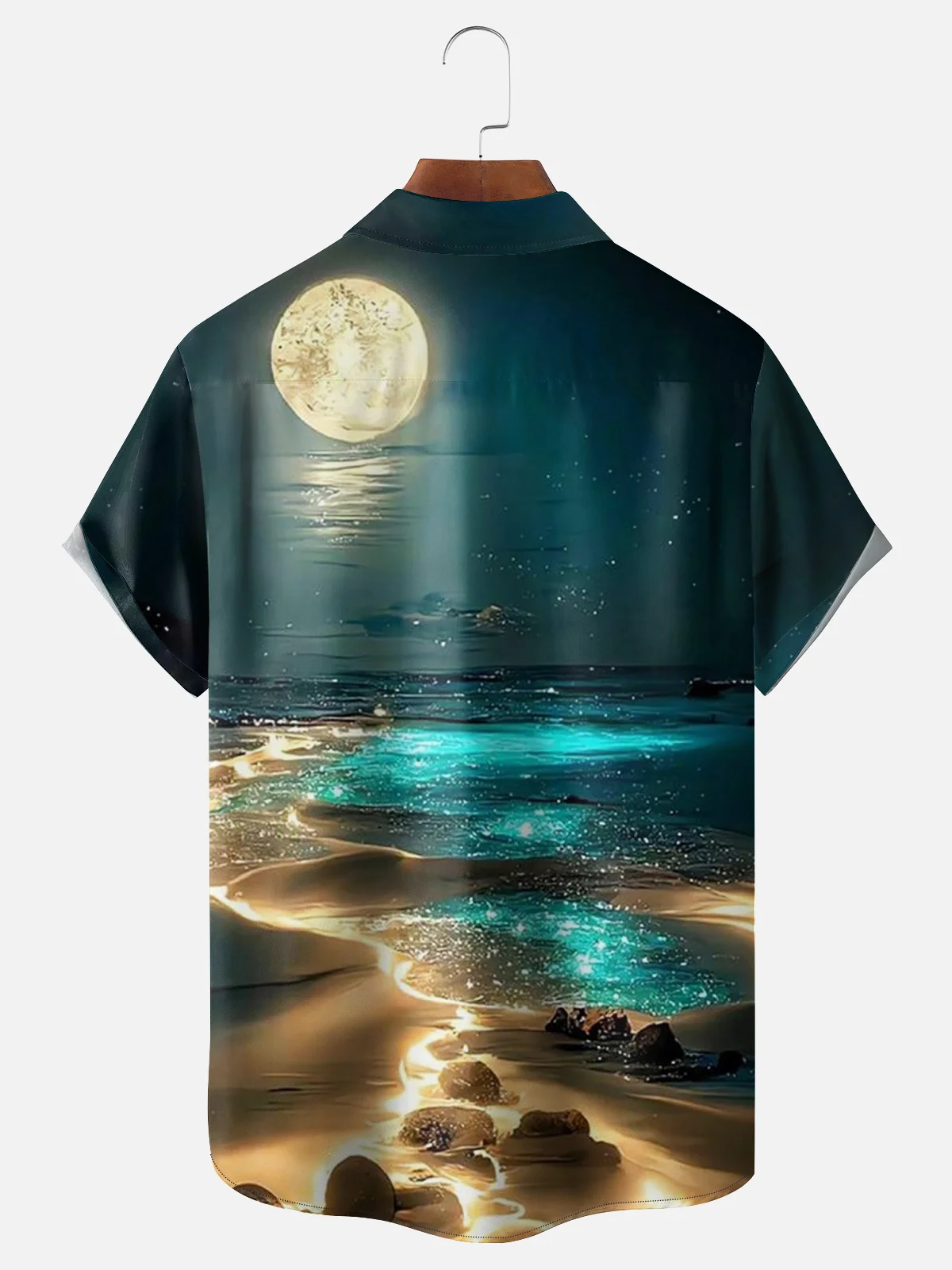 Moisture-wicking Art Moon Beach Chest Pocket Hawaiian Shirt