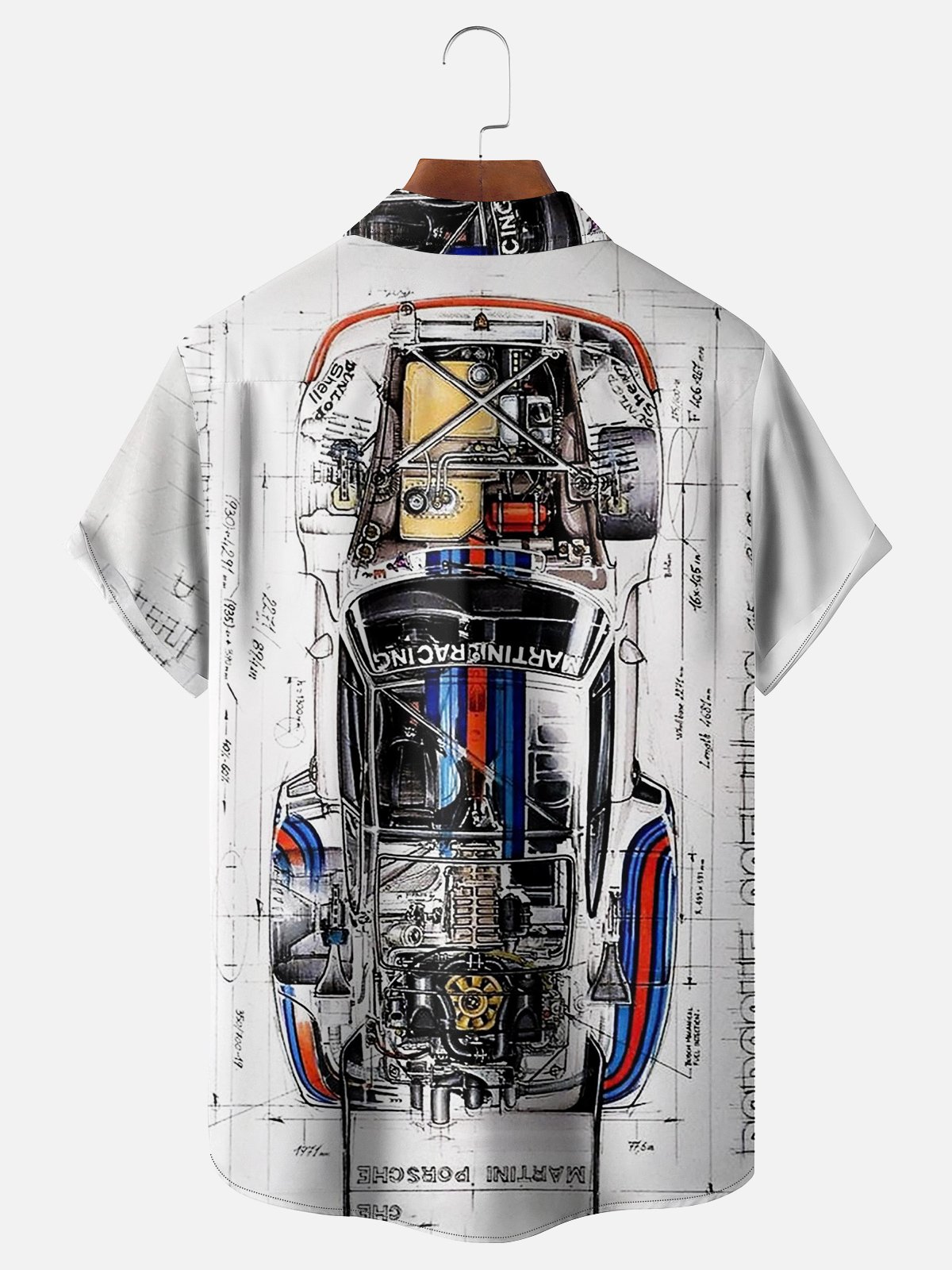 Moisture-wicking Deconstructed Sports Car Painting Chest Pocket Bowling Shirt