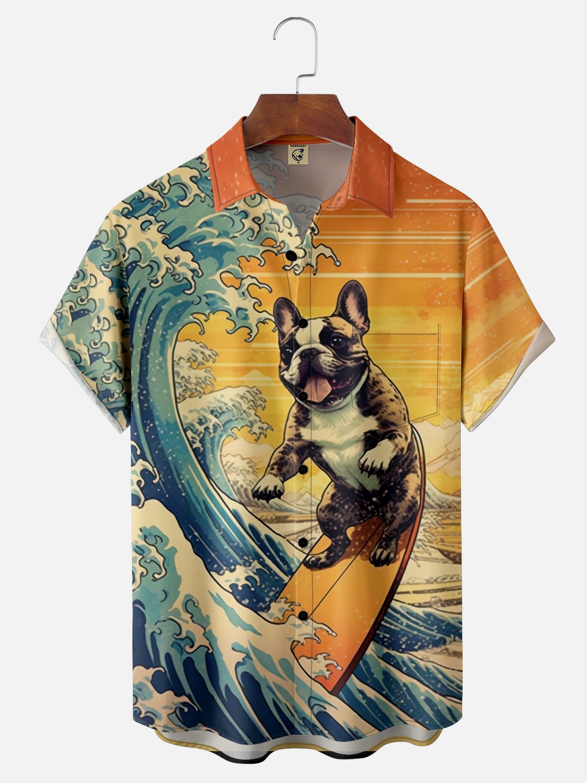 Moisture-wicking Ukiyoe Surf Dog Chest Pocket Hawaiian Shirt