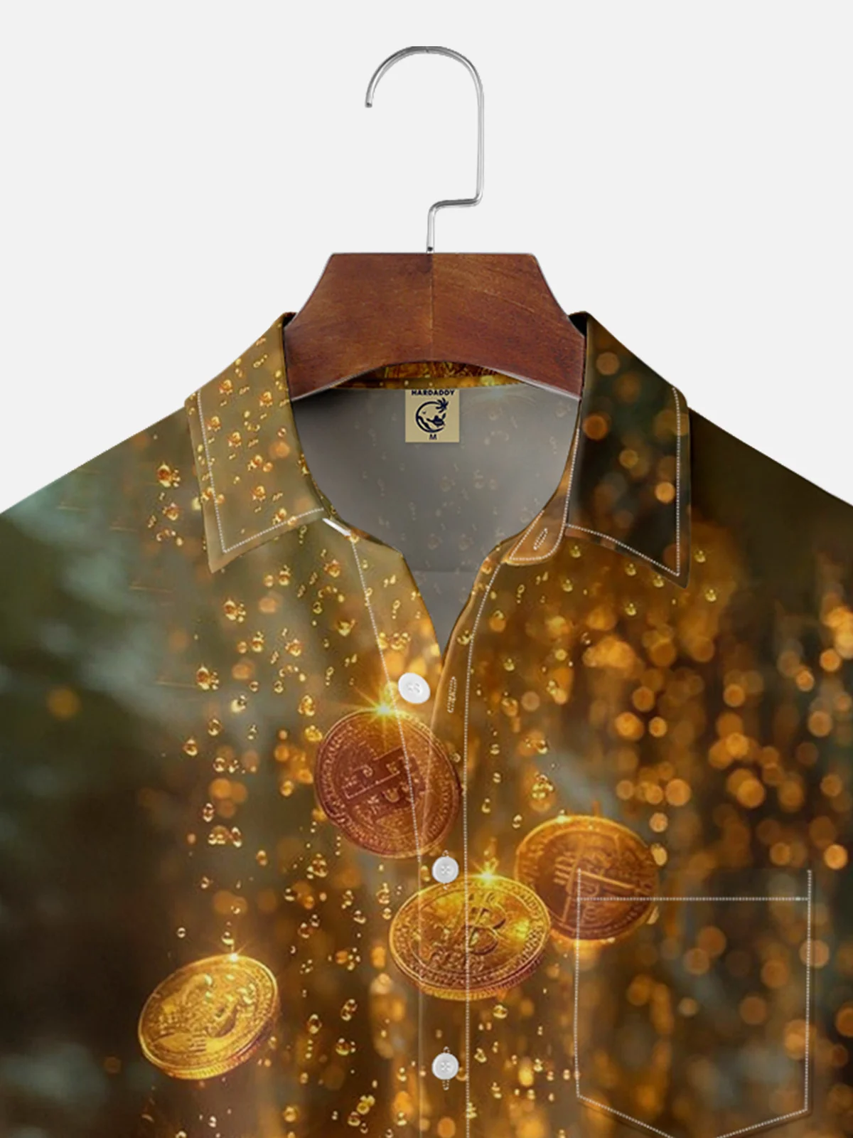 Moisture-wicking Gold Coin Rain Chest Pocket Hawaiian Shirt