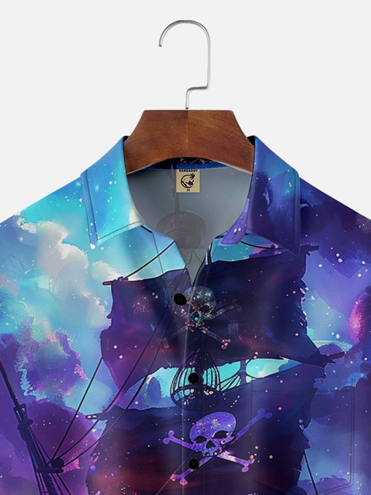 Moisture-wicking Art Pirate Ship Painting Chest Pocket Hawaiian Shirt