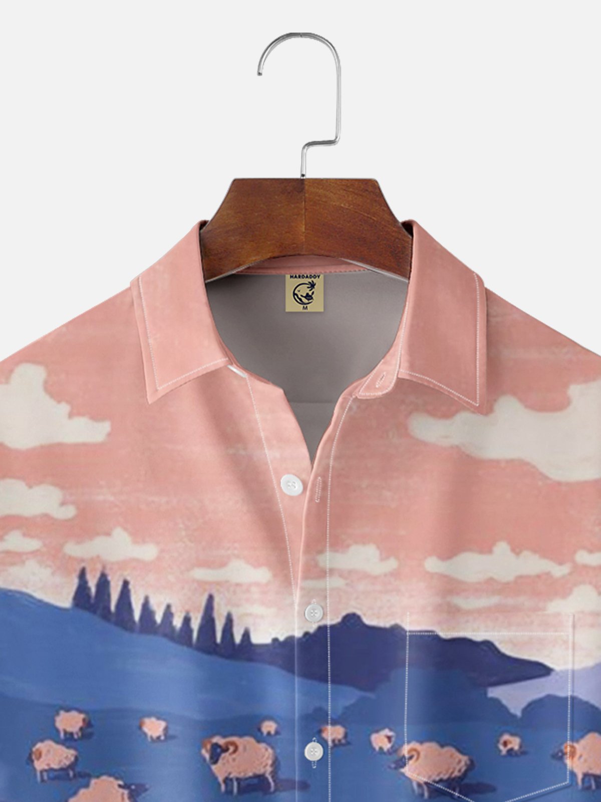 Moisture-wicking Sheep on the Prairie Painting Chest Pocket Hawaiian Shirt