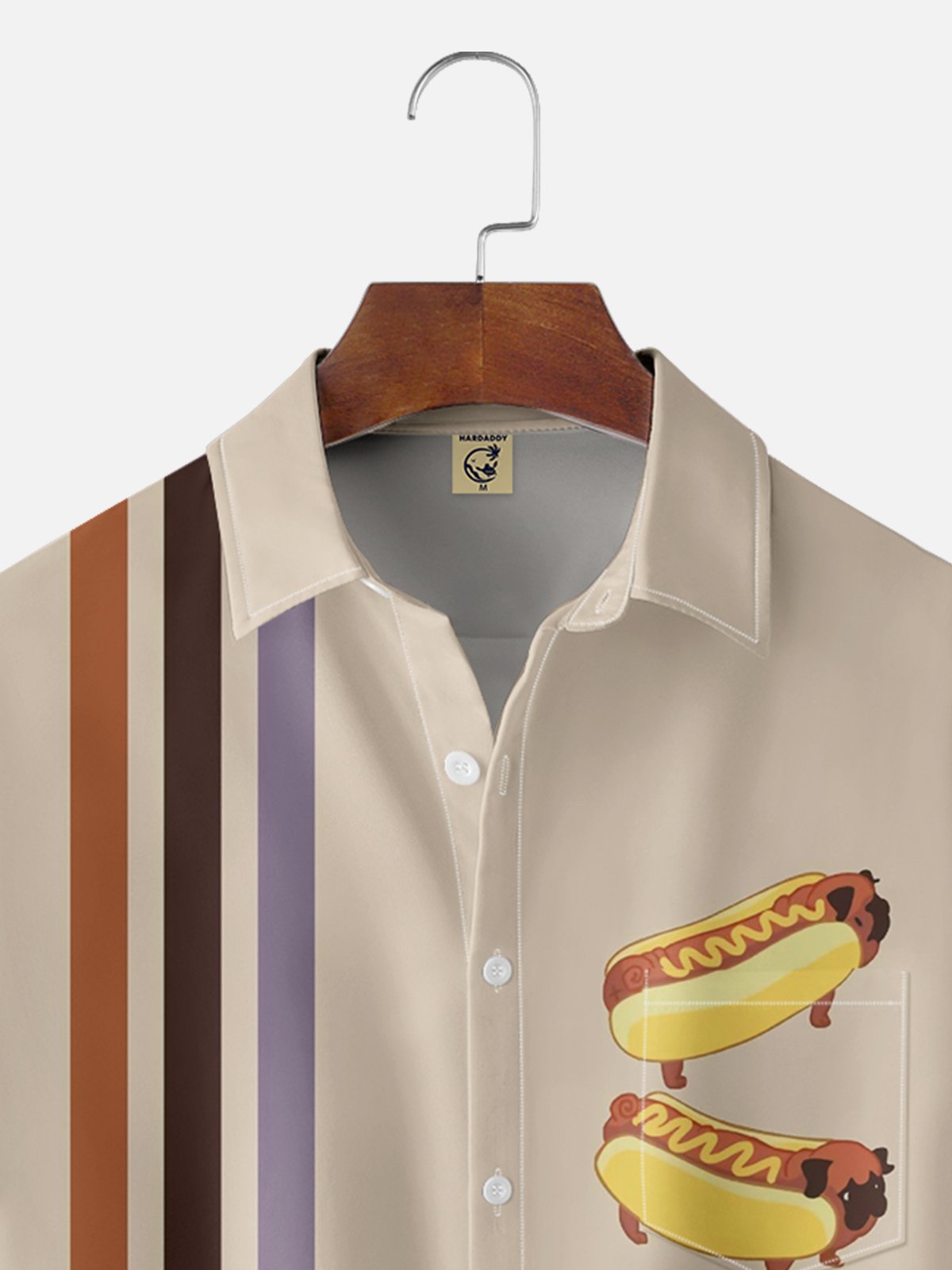 Moisture-wicking Fun Hot Dog Chest Pocket Bowling Shirt