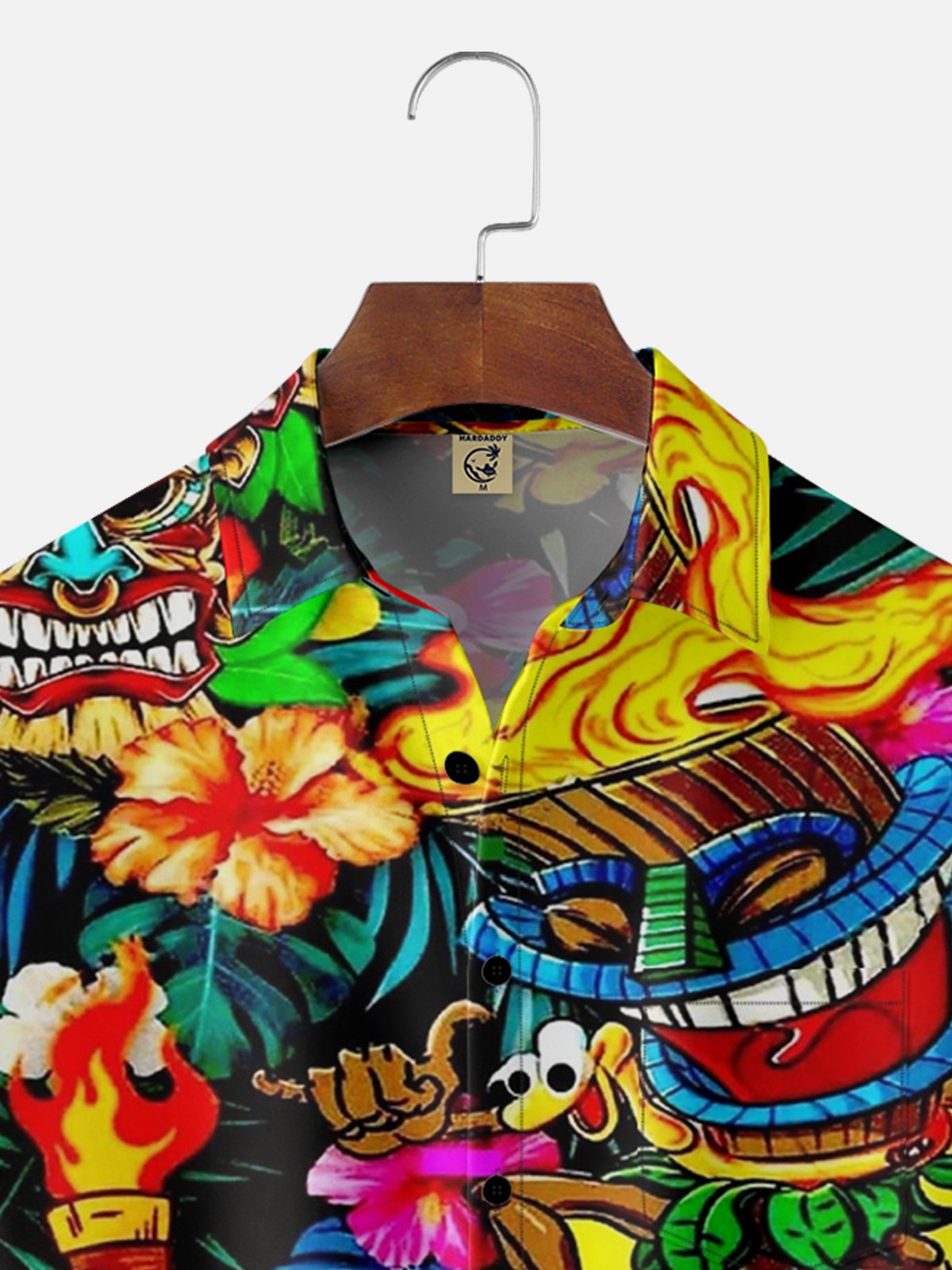 Moisture-wicking Art Tiki Painting Chest Pocket Hawaiian Shirt