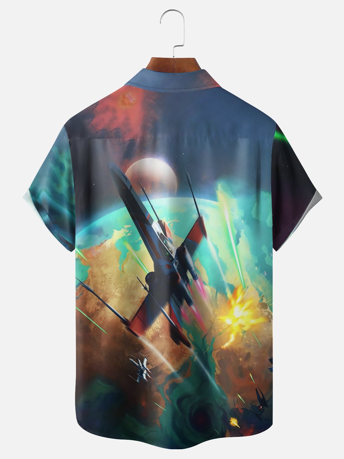 Moisture-wicking Abstract Gradient Universe Fighter Chest Pocket Hawaiian Shirt