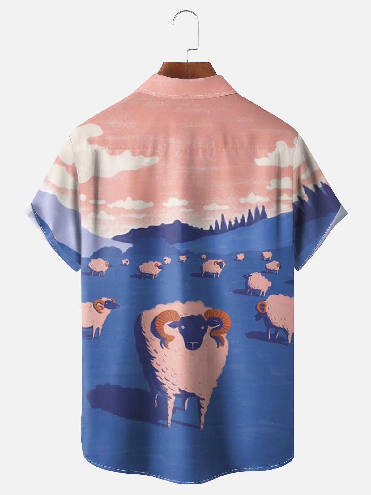 Moisture-wicking Sheep on the Prairie Painting Chest Pocket Hawaiian Shirt