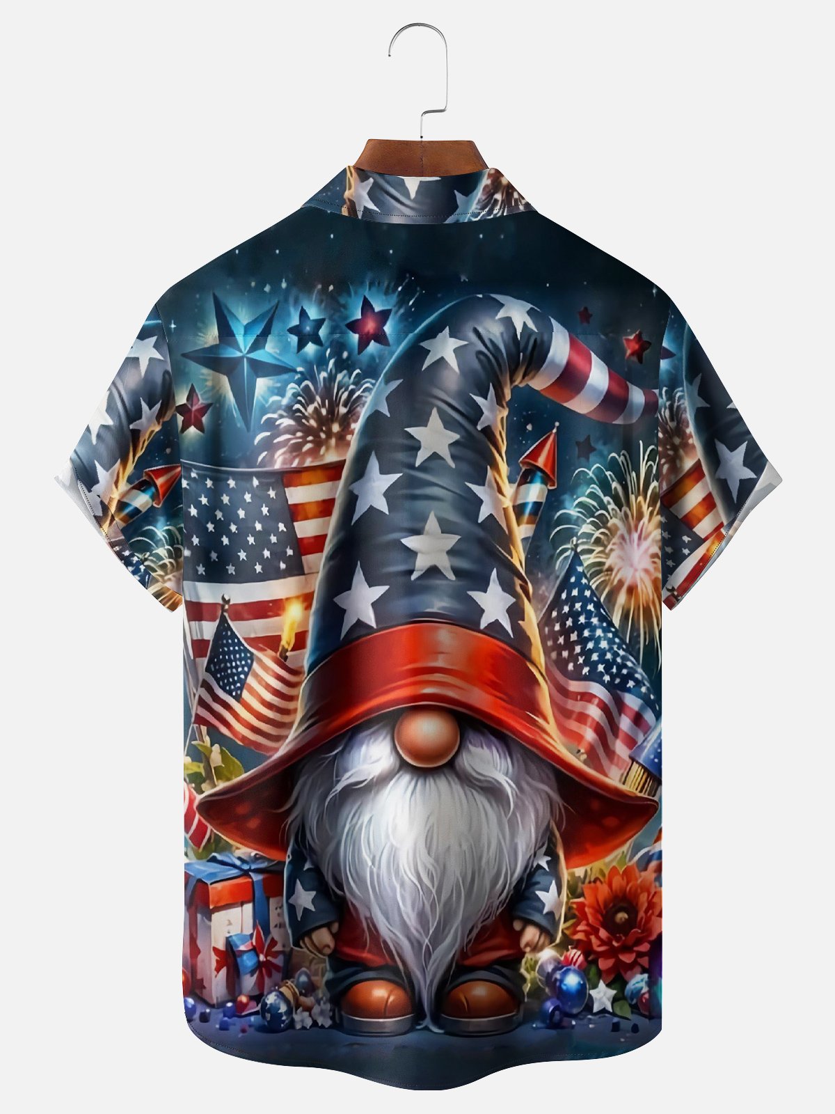 Moisture-wicking American Flag Dwarf Chest Pocket Hawaiian Shirt