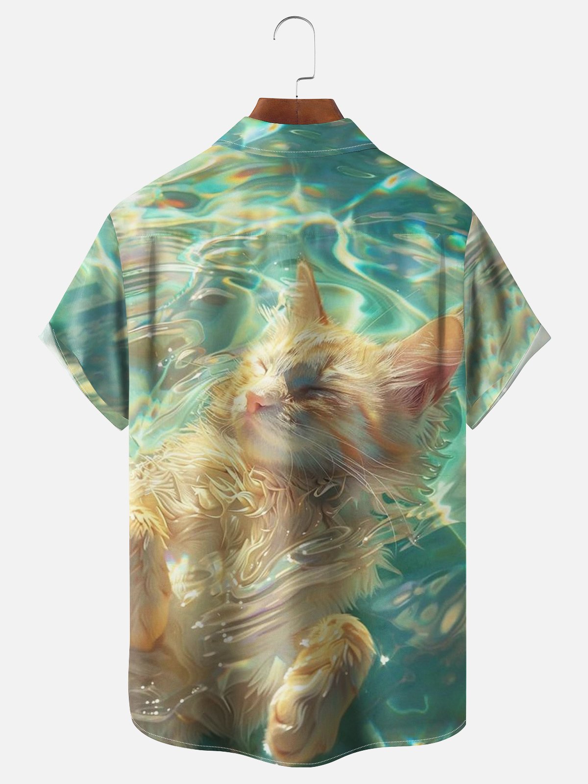 Moisture-wicking Water Cat Art Illustration Chest Pocket Hawaiian Shirt