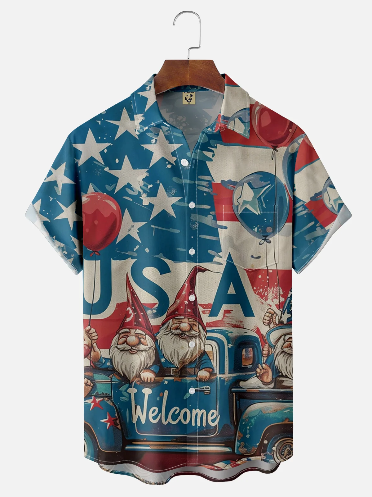 Moisture Wicking American Flag Gnome Hawaiian Shirt