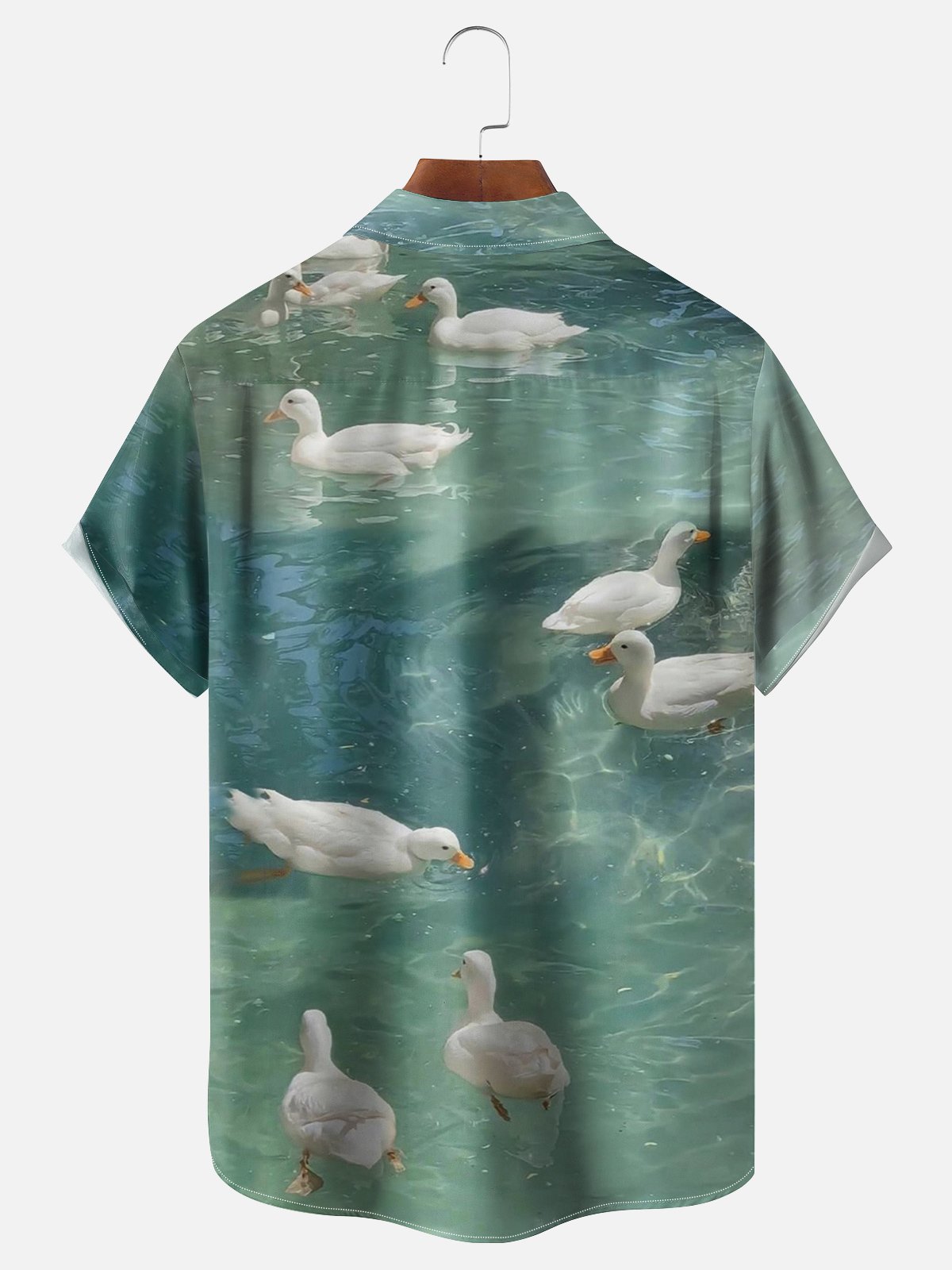 Moisture-wicking Water Shadow White Duck Chest Pocket Hawaiian Shirt