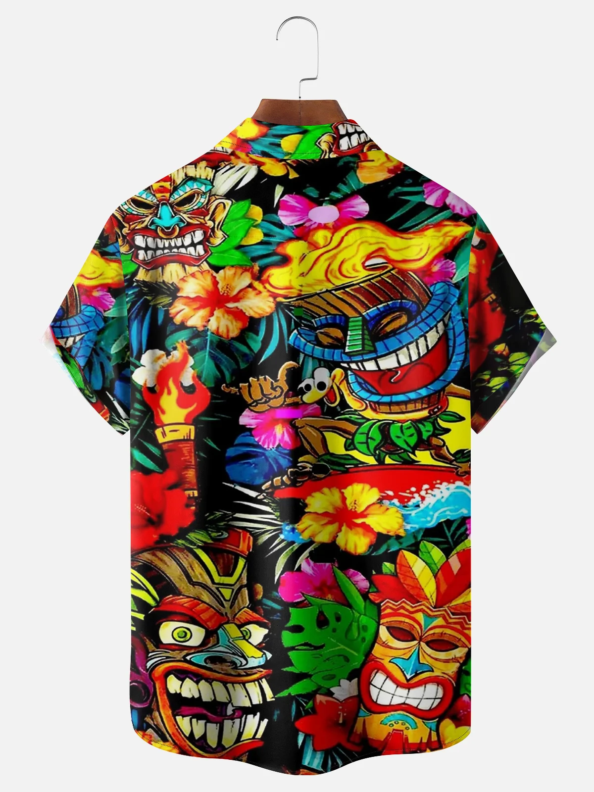 Moisture-wicking Art Tiki Painting Chest Pocket Hawaiian Shirt