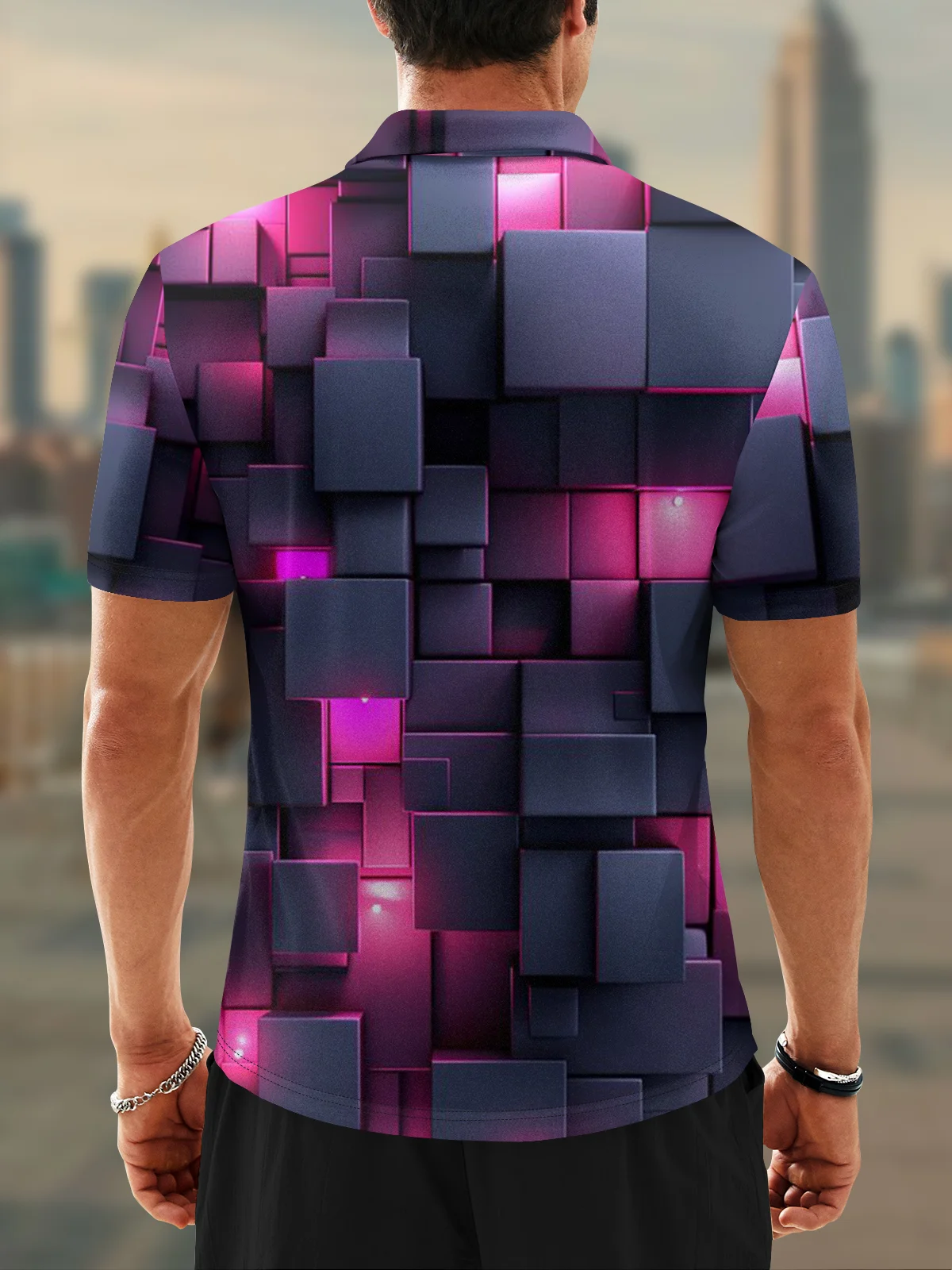 Moisture Wicking Golf Polo 3D Gradient Color Abstract Geometric