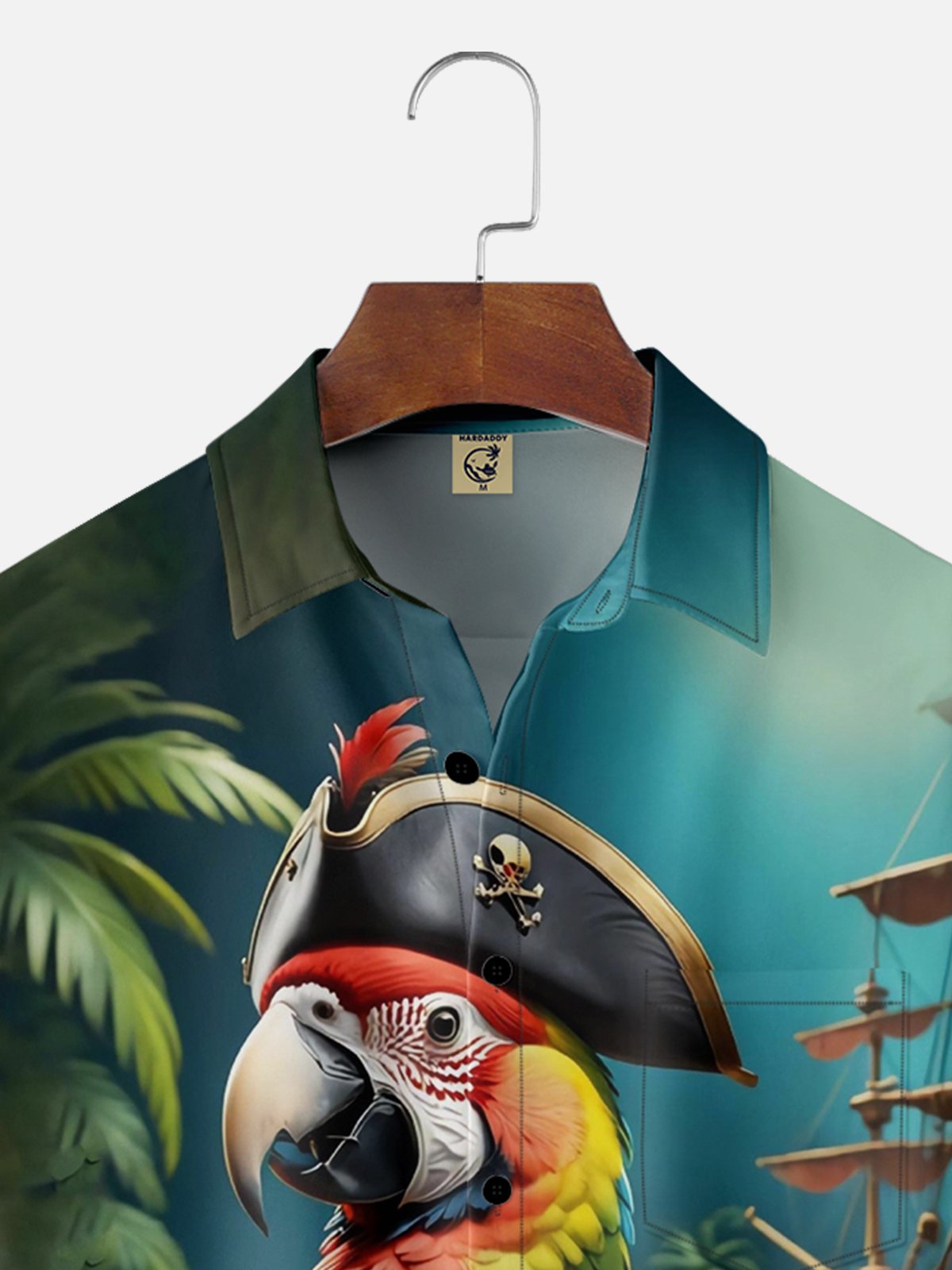 Moisture-wicking Gradient Pirate Parrot Chest Pocket Hawaiian Shirt