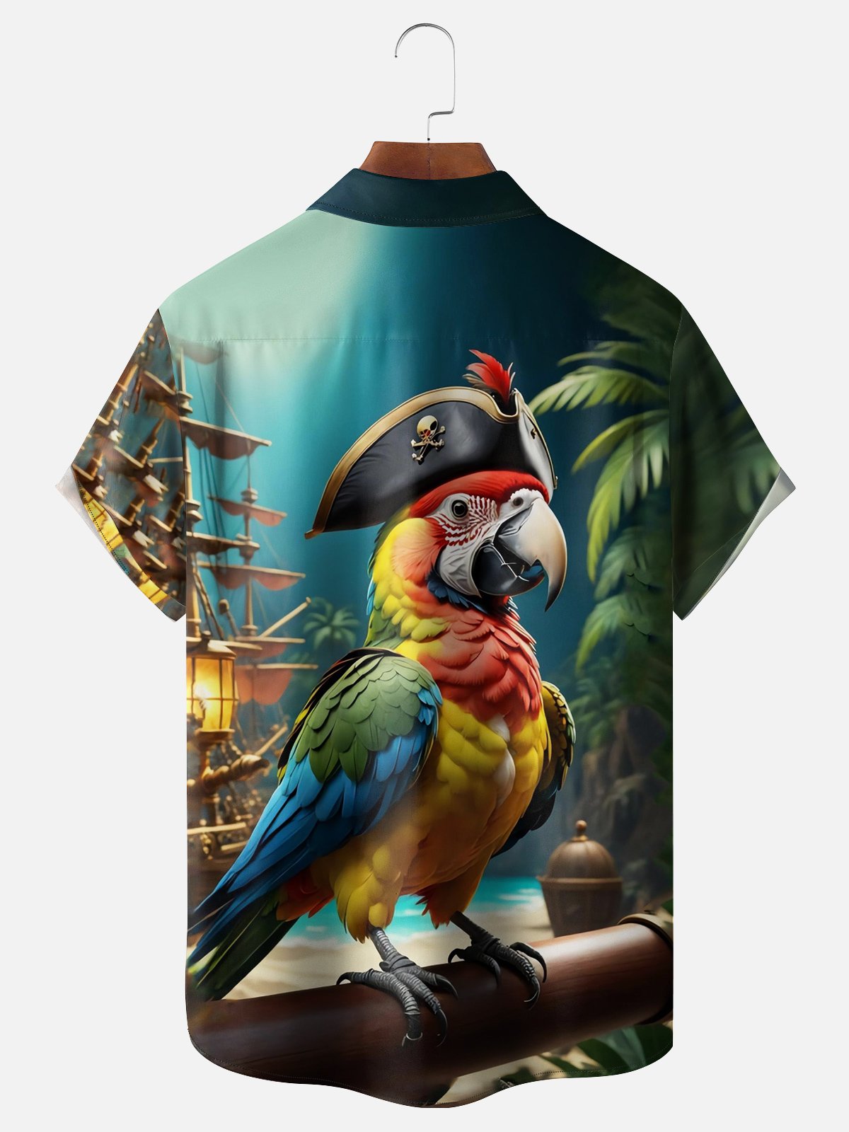 Moisture-wicking Gradient Pirate Parrot Chest Pocket Hawaiian Shirt