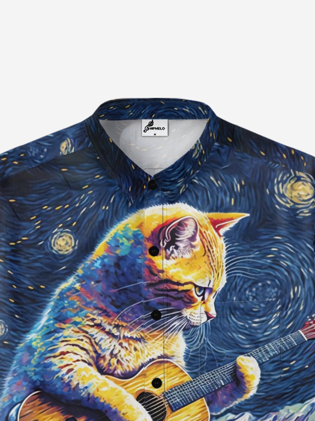 Moisture-wicking Cat Music Chest Pocket Hawaiian Shirt