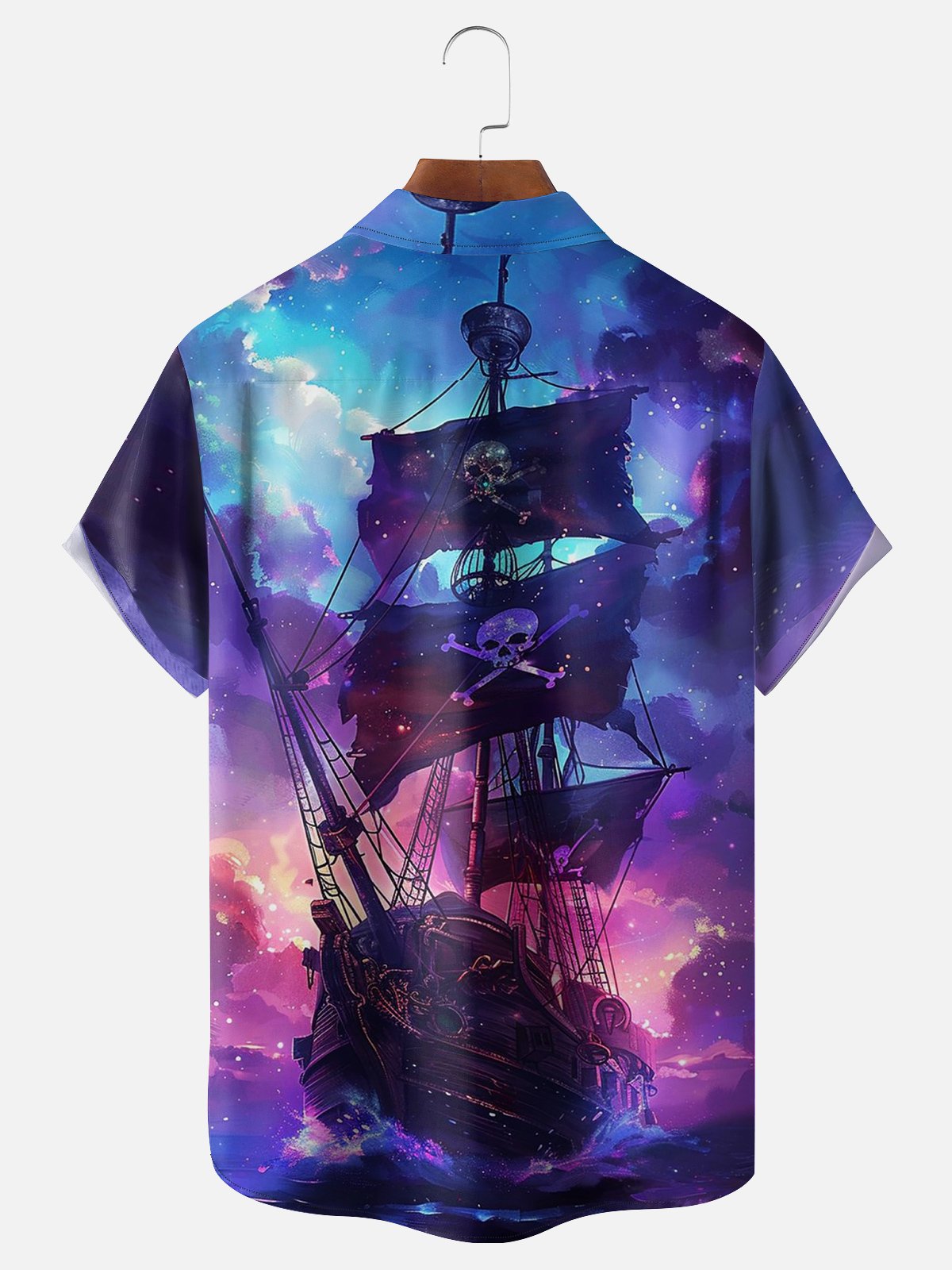 Moisture-wicking Art Pirate Ship Painting Chest Pocket Hawaiian Shirt