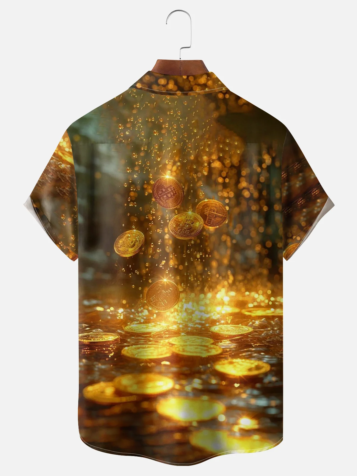 Moisture-wicking Gold Coin Rain Chest Pocket Hawaiian Shirt