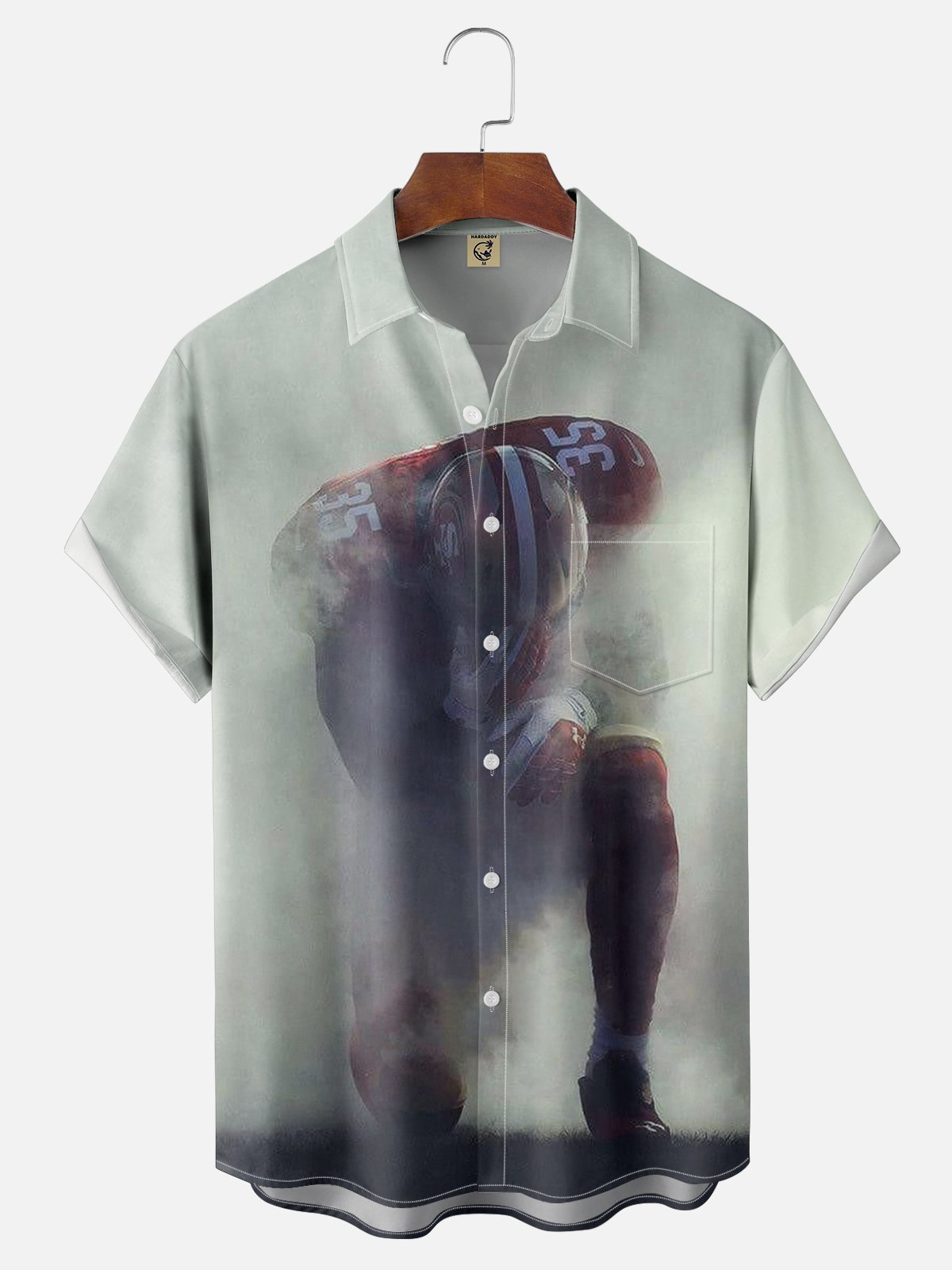 Moisture-wicking Football Player Drawing Chest Pocket Hawaiian Shirt