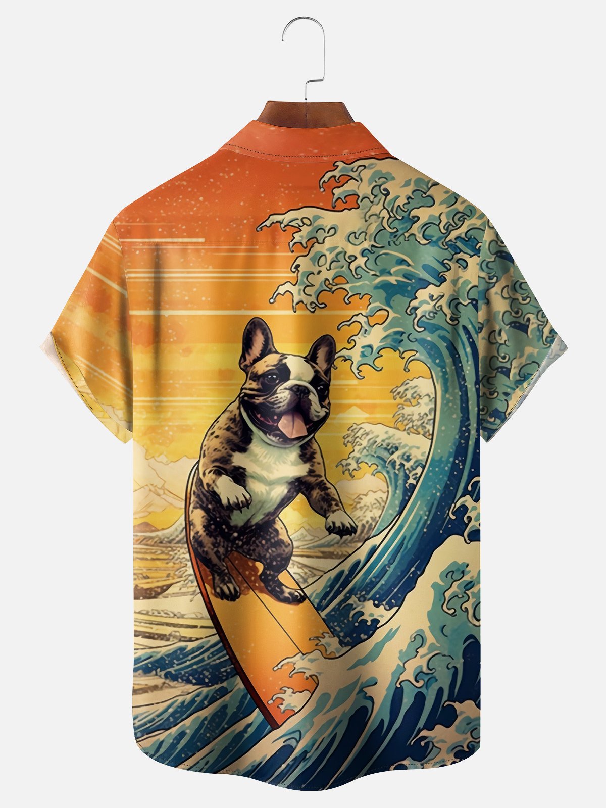 Moisture-wicking Ukiyoe Surf Dog Chest Pocket Hawaiian Shirt