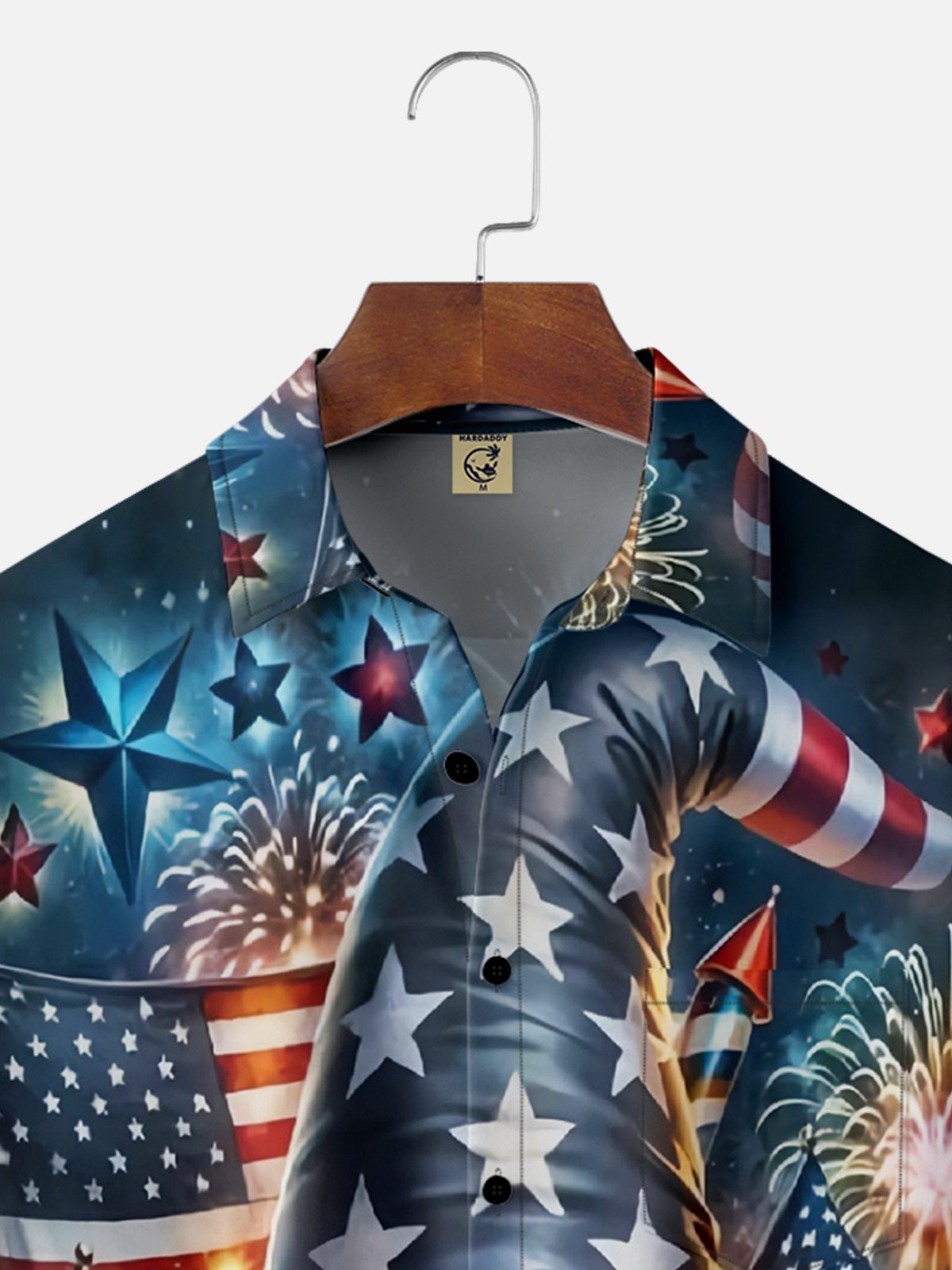 Moisture-wicking American Flag Dwarf Chest Pocket Hawaiian Shirt