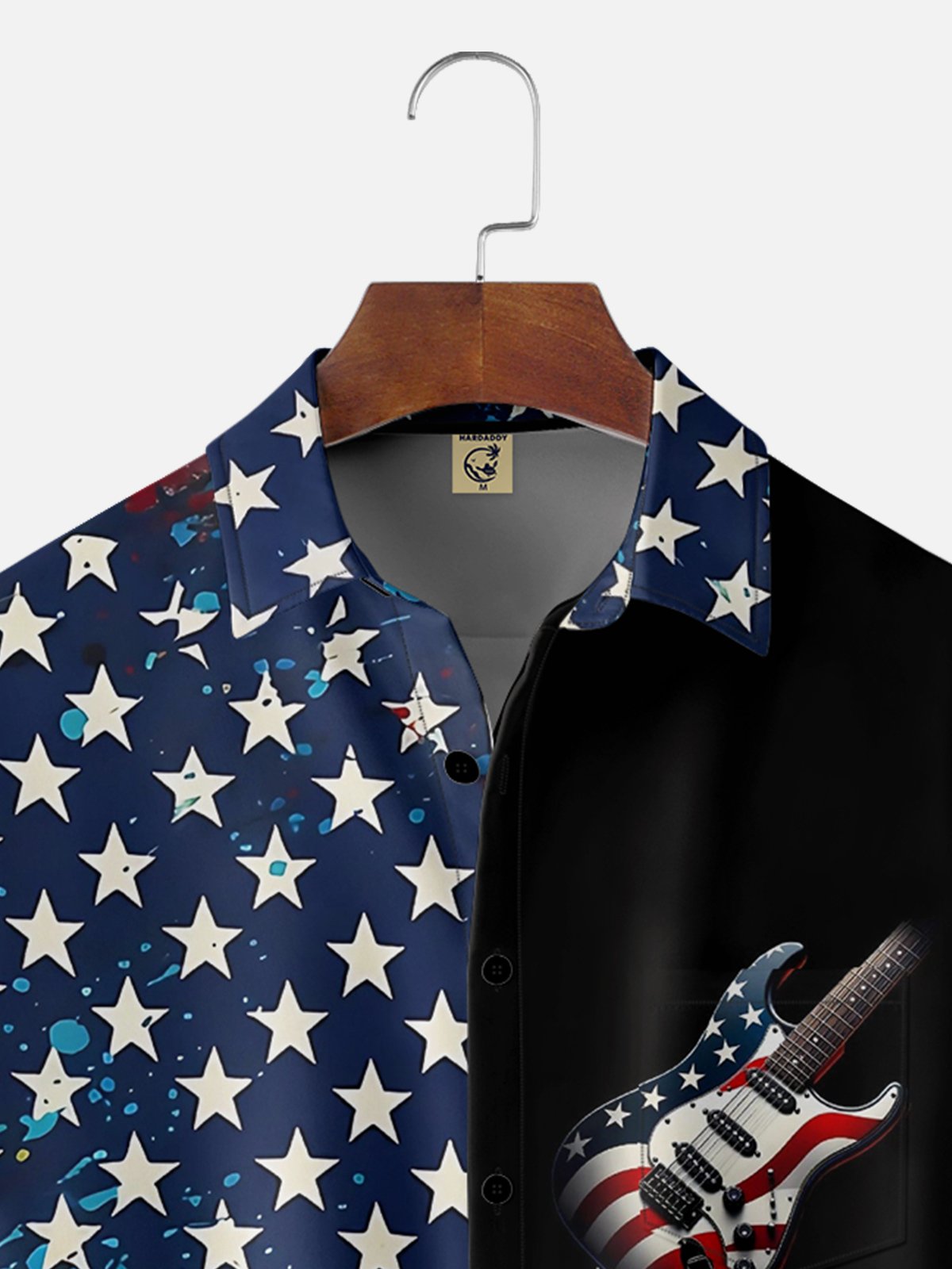 Moisture-wicking Abstract Gradient Guitar American Flag Chest Pocket Hawaiian Shirt