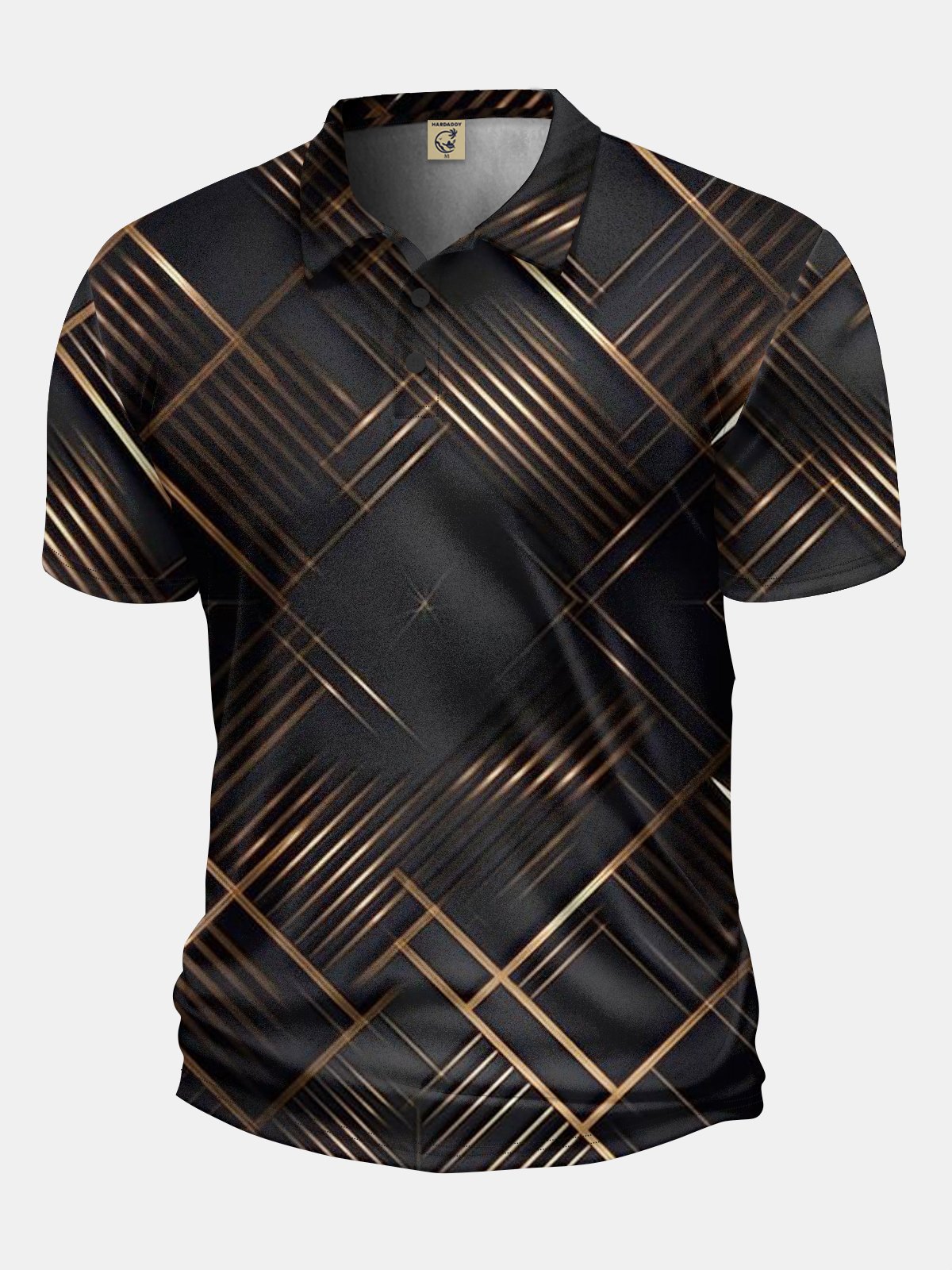 Moisture Wicking Golf Polo 3D Gradient Black Gold Abstract Geometric