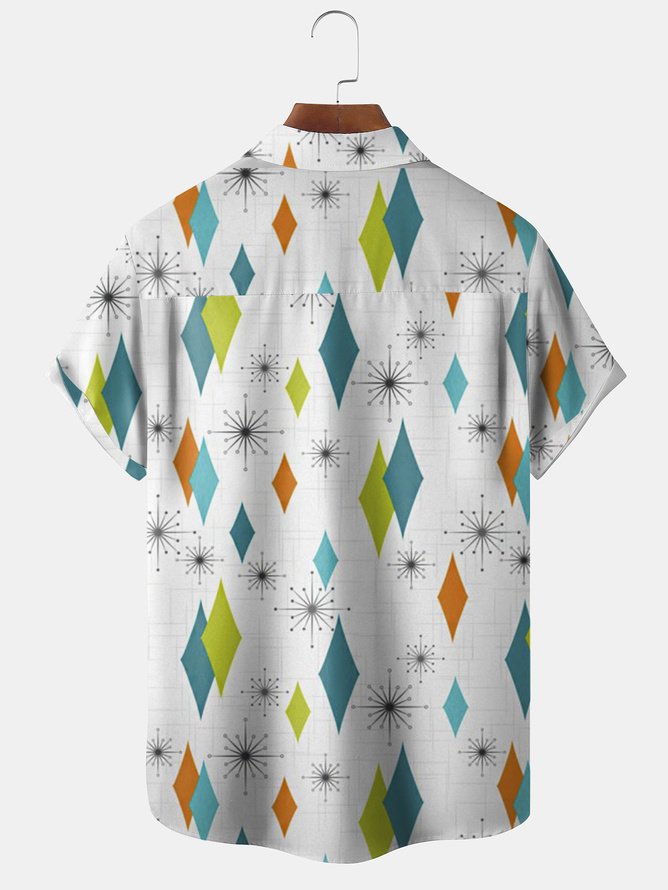 Tall Size Moisture-wicking Artistic Geometric Pattern Chest Pocket Hawaiian Shirt