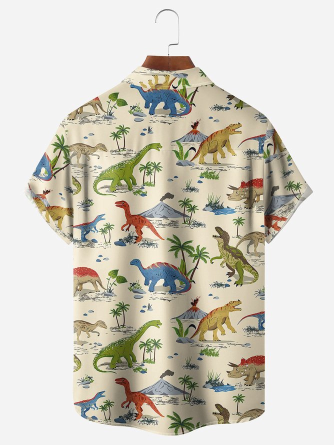 Tall Size Moisture-wicking  Dinosaur Chest Pocket Hawaiian Shirt