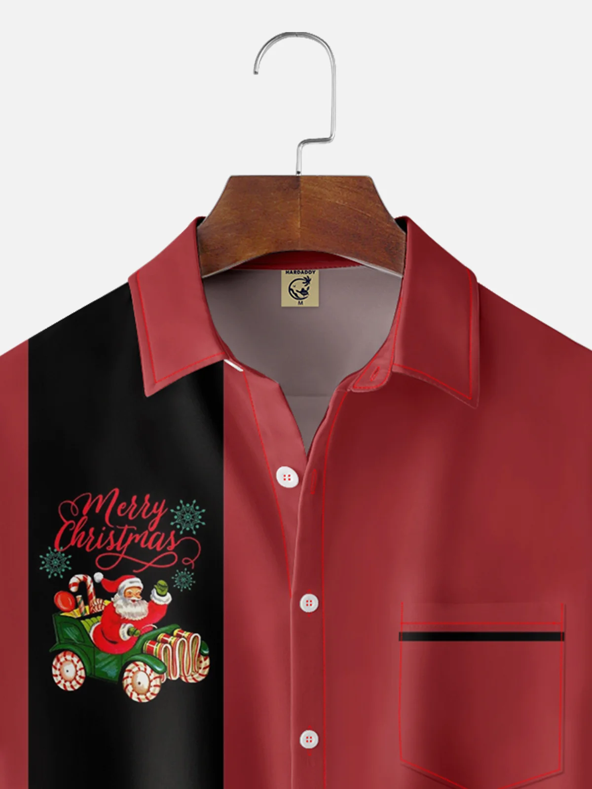 Men's 50s Christmas Vintage Style Santa With Sled print Bowling shirts