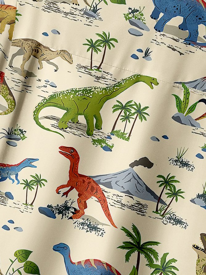 Tall Size Moisture-wicking  Dinosaur Chest Pocket Hawaiian Shirt