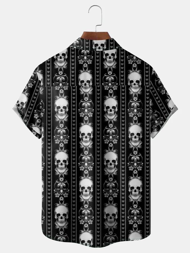 Tall Size Moisture-wicking Skull Chest Pocket Hawaiian Shirt