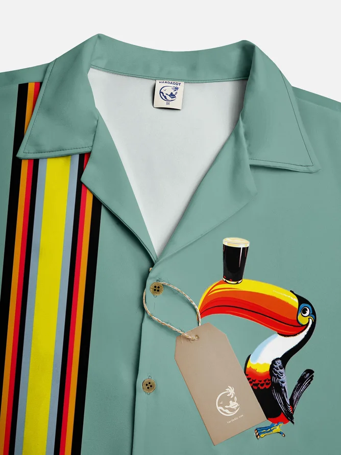 Tall Size Moisture-wicking Toucan Chest Pocket Bowling Shirt