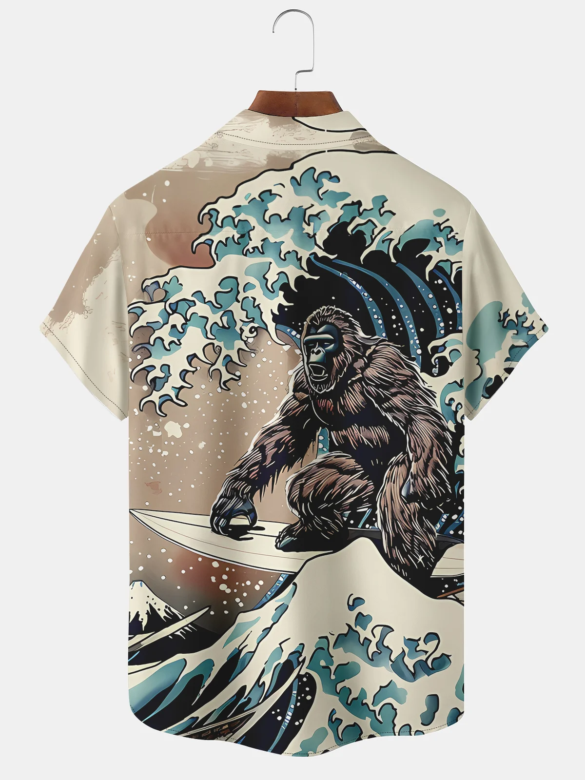 Moisture-wicking Ukiyo-e Wave Bigfoot Chest Pocket Hawaiian Shirt