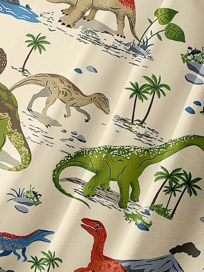 Tall Size Moisture-wicking  Dinosaur Chest Pocket Hawaiian Shirt