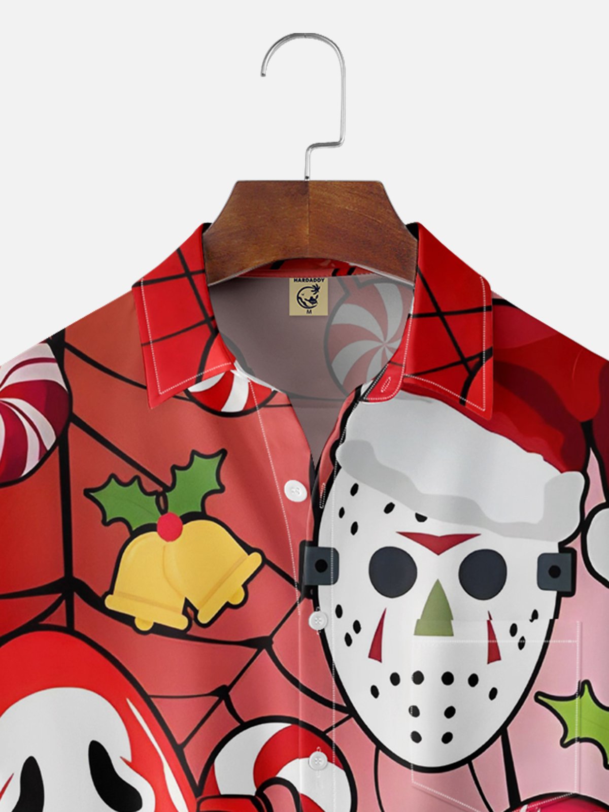 Christmas Santa Hat Ghost Face Chest Pocket Short Sleeve Hawaiian Shirt