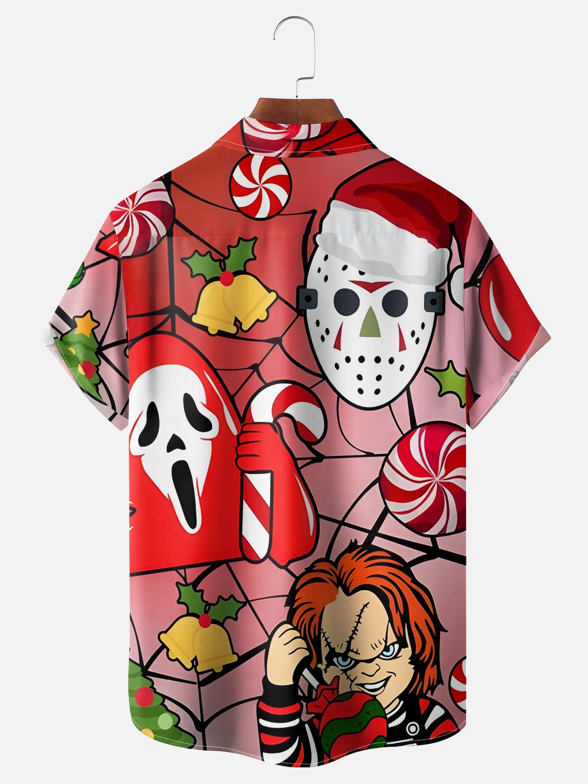 Christmas Santa Hat Ghost Face Chest Pocket Short Sleeve Hawaiian Shirt