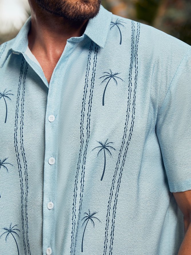 Tall Size Coconut Tree Print Short Sleeve Bowling Shirt