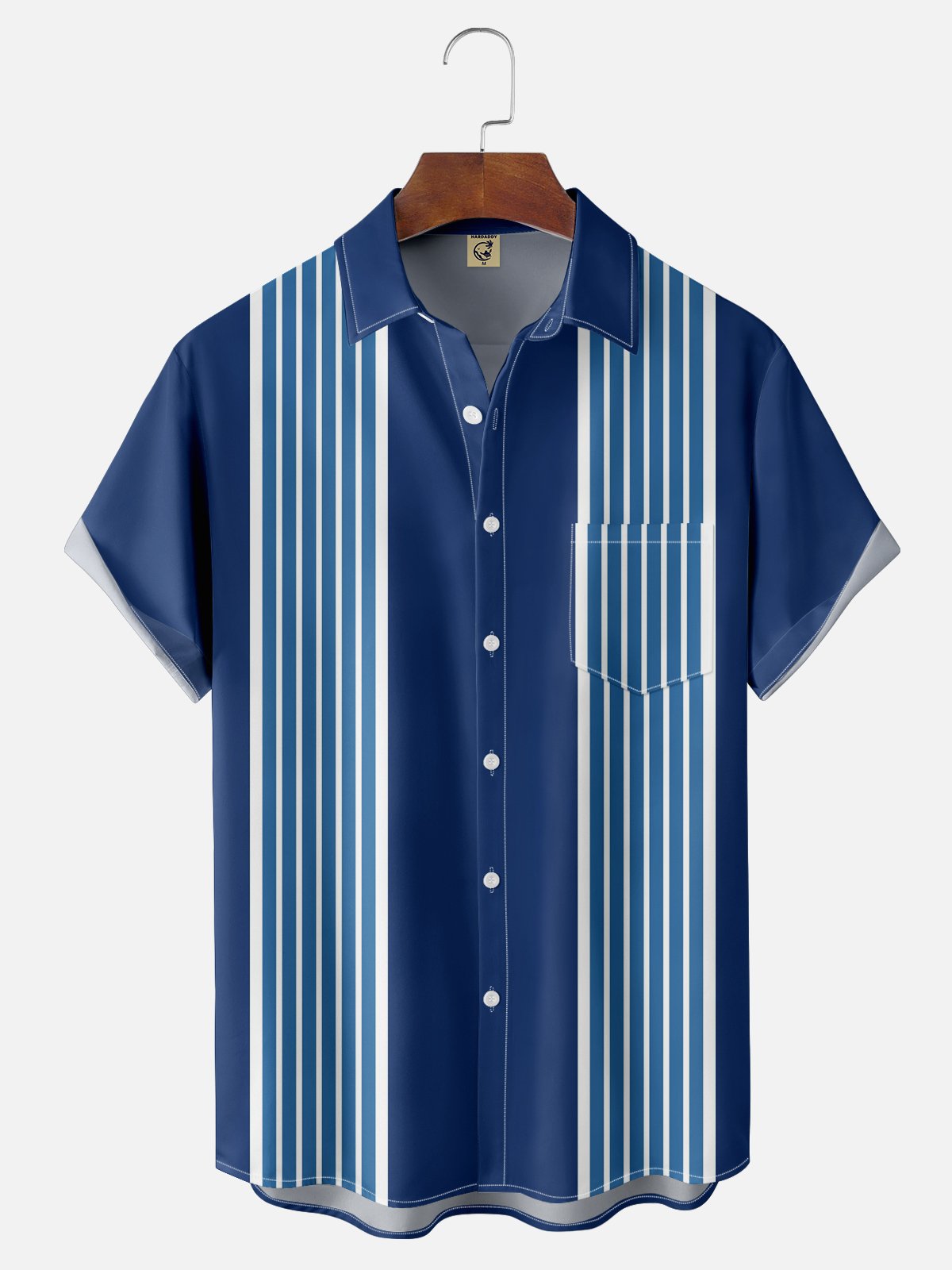 Moisture-wicking Striped Chest Pocket Bowling Shirt