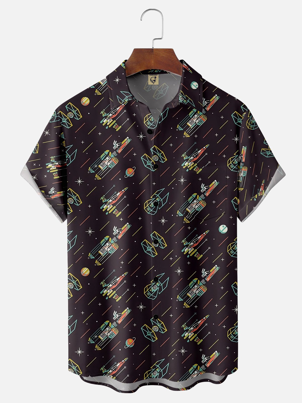 Moisture-wicking Technology Space Spaceship Chest Pocket Hawaiian Shirt