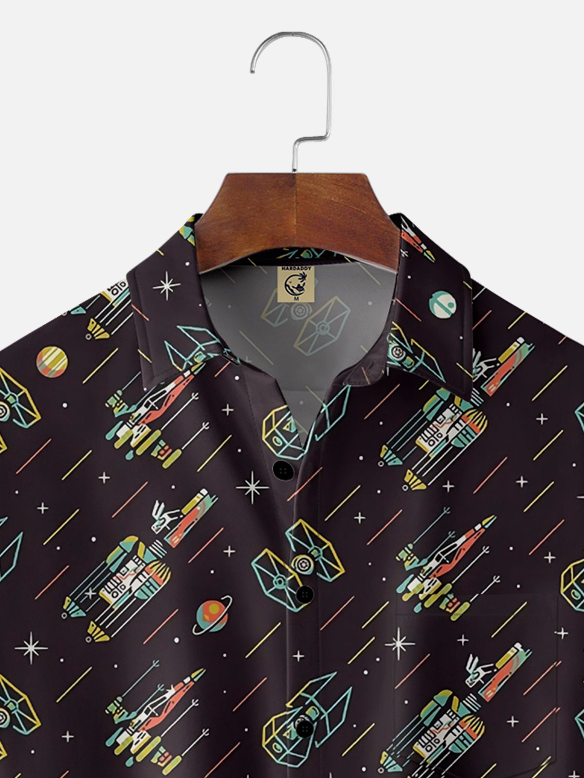 Moisture-wicking Technology Space Spaceship Chest Pocket Hawaiian Shirt