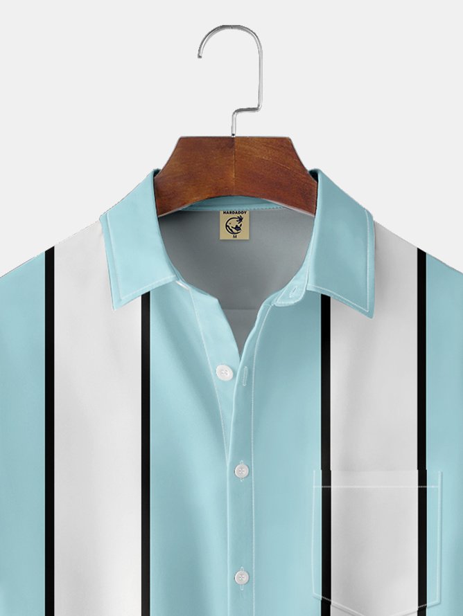 Tall Size Moisture Wicking Geometric Chest Pocket Bowling Shirt