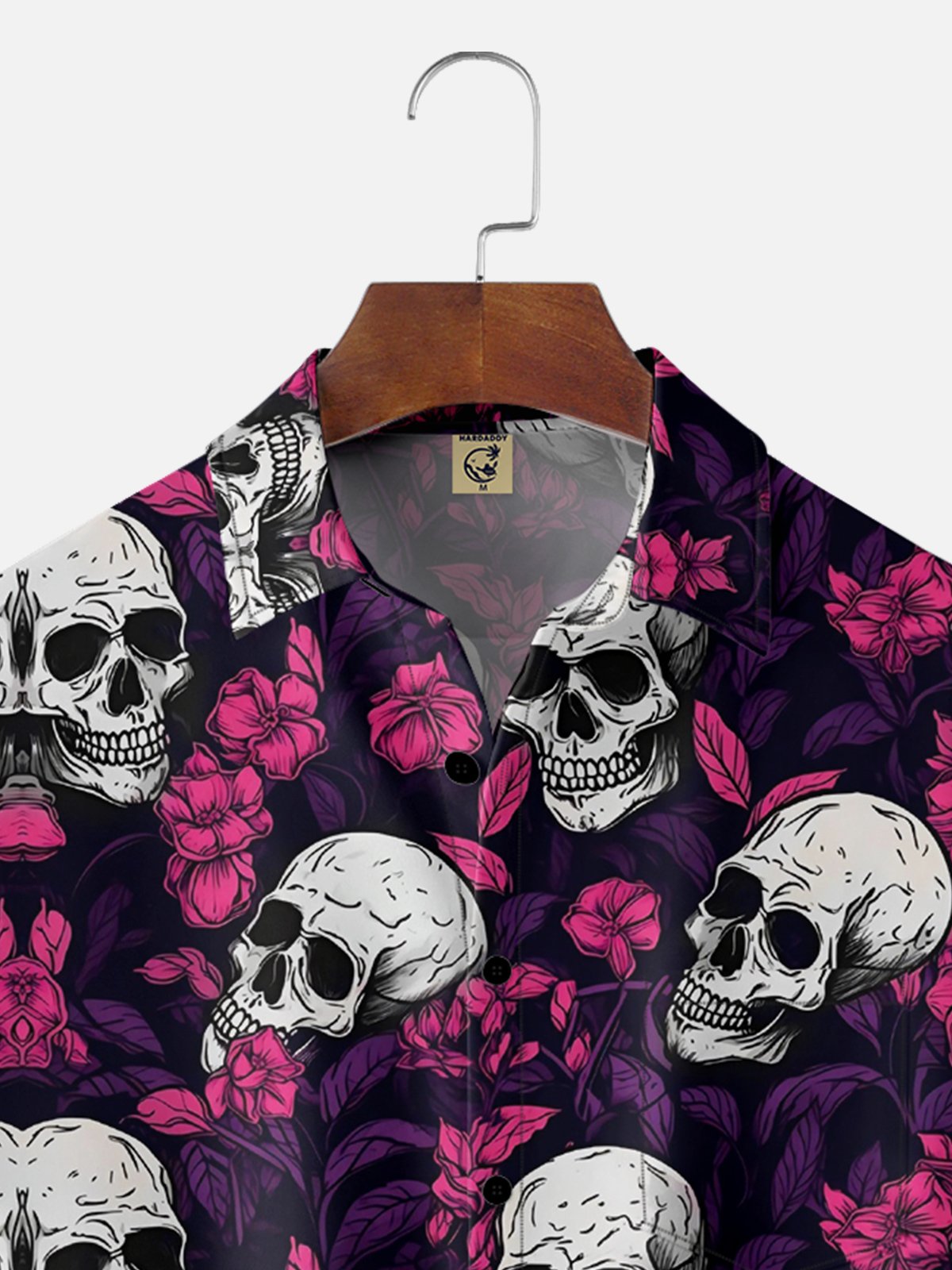 Moisture-Wicking Skull Floral Chest Pocket Hawaiian Shirt